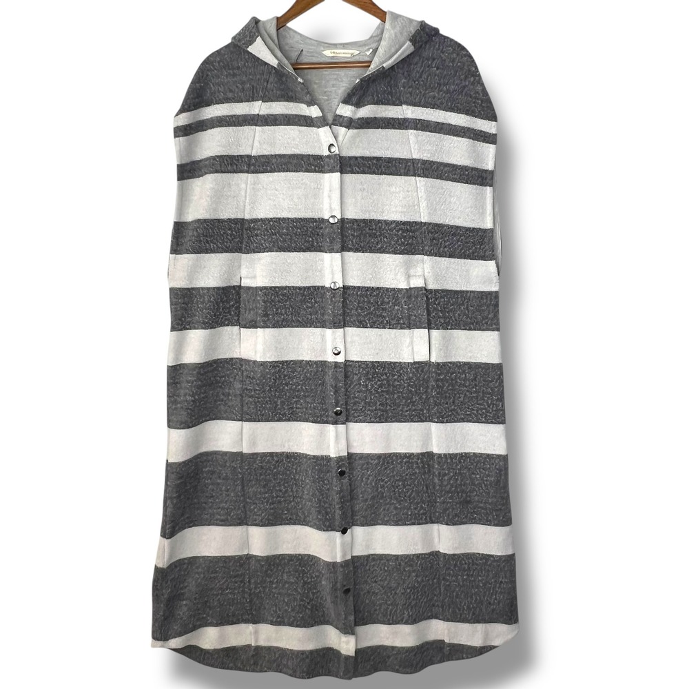 Soft Surroundings Hooded Vest Gray Striped Button Front Cardigan Duster Cape XL